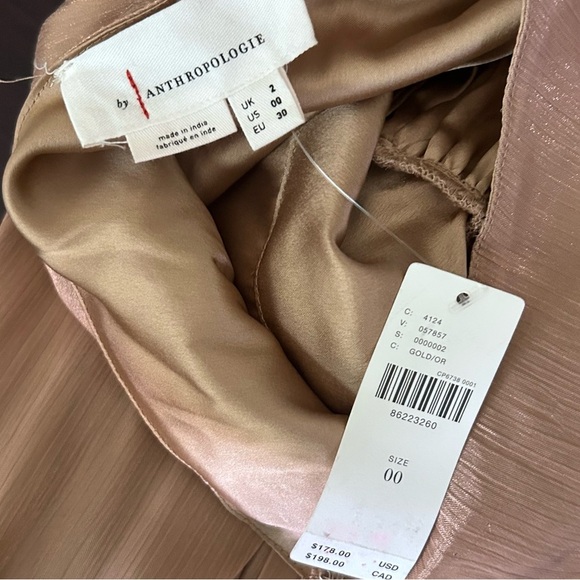 NWT Anthropologie One Shoulder Metallic Jumpsuit in Gold Sz 00 - Picture 10 of 10